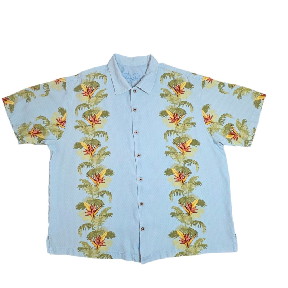 Tommy Bahama 100% Silk Hawaiian Camp Shirt Mens XL Blue Tropical Aloha